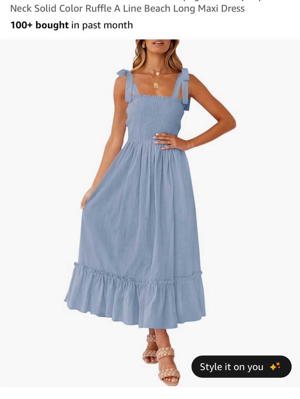 Smocked Bodice Ruffle Hem Maxi Dress - Light Blue